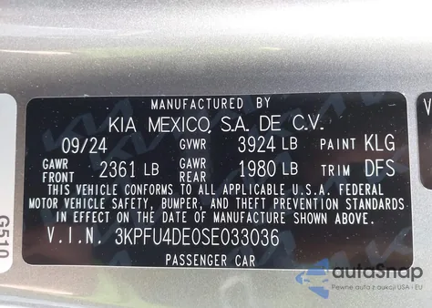 2025 Kia K4 Ex из США, поврежденный, VIN 3KPFU4DE0SE033036